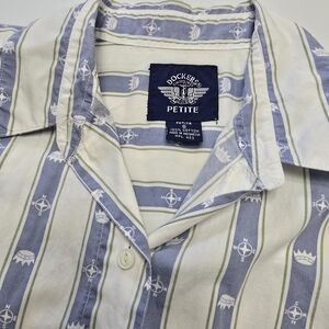 Dockers Ladies Small Petite Fitted Casual Blue and White Nautical Shirt